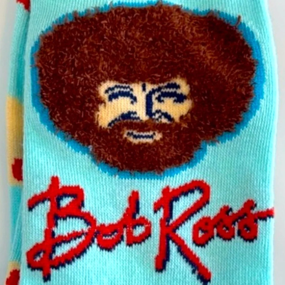 Bob Ross The Joy of Painting Purl Stitched Bust Crew Socks Men’s 8-12 Hosiery